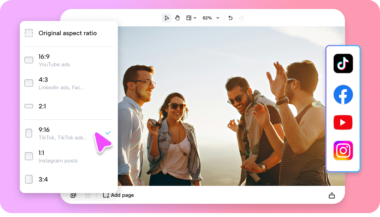 Auto-crop aspect ratios for different platforms
